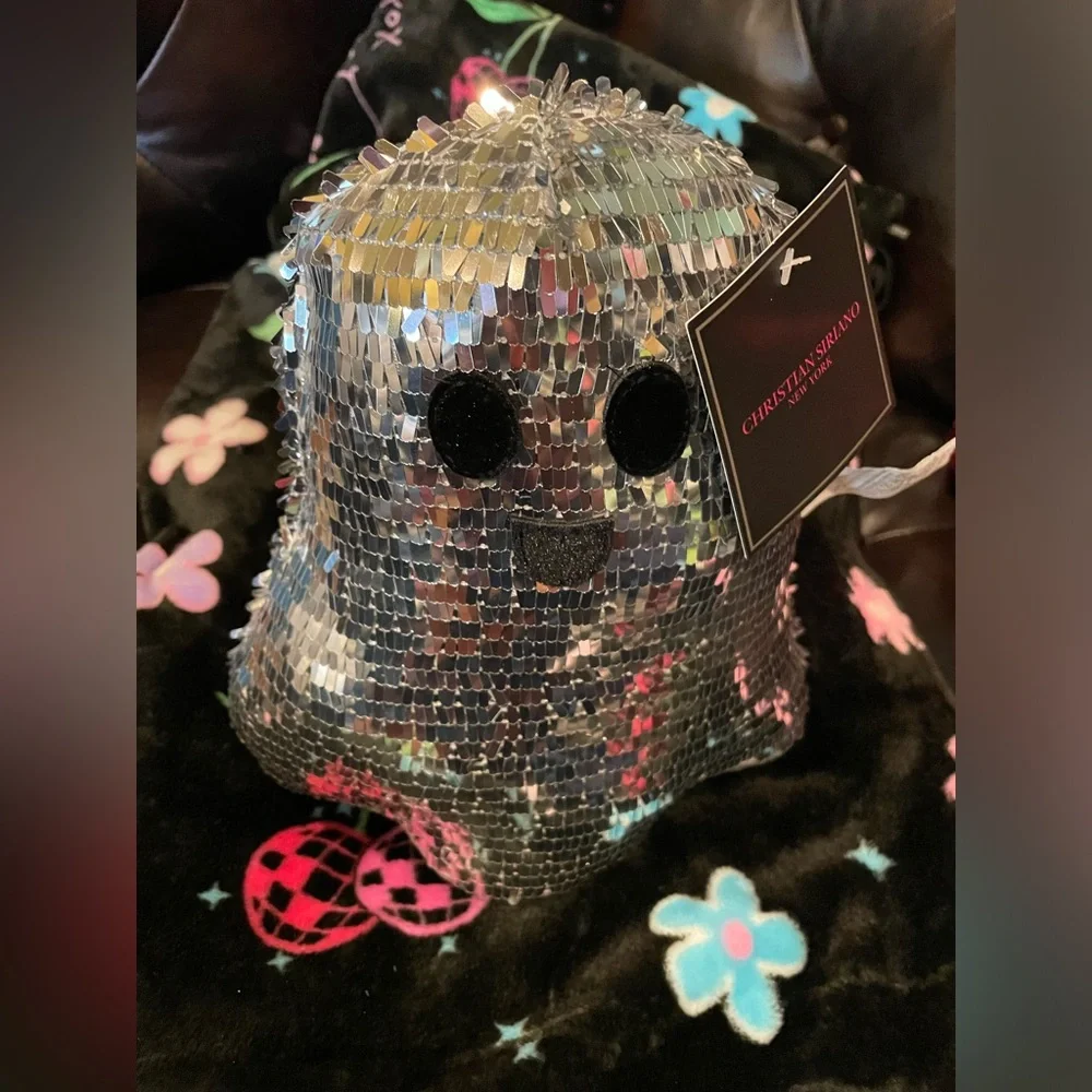 CHRISTIAN SIRIANO NWT Halloween Silver Sequin Plush Weighted Ghost 🪩👻🪩